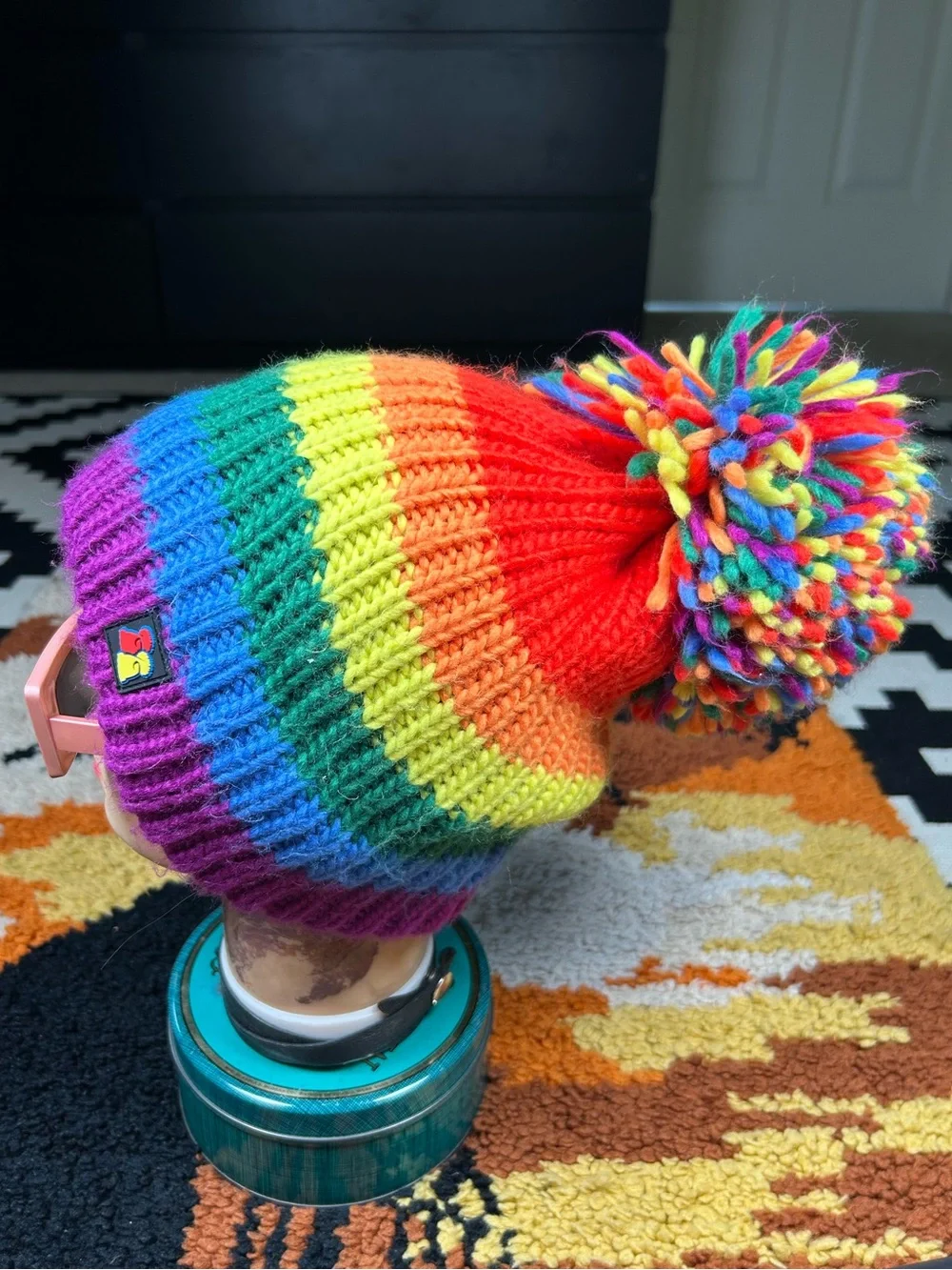 BIG BOBBLE HATS, stripy rainbow beanie!!